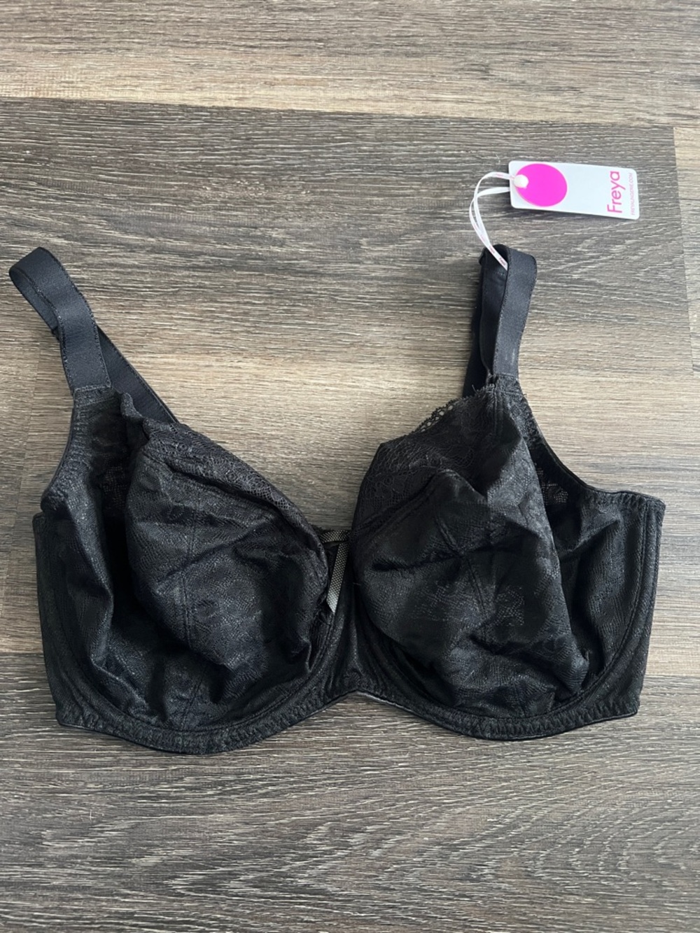 (9) NWT Freya Black Lace Underwire Bra - Sheer Cup Support